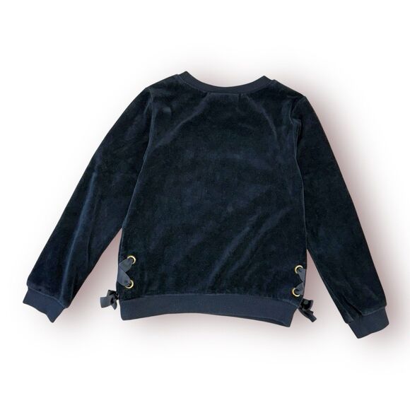 Juicy Couture Sweatshirt Girls Size 6 Black Velour Sweater Ribbon Embellished - Picture 2 of 9